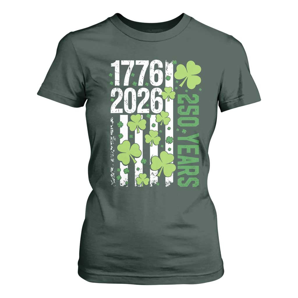 Irish American 250 Years 1776 2026 Patriotic Shamrock T Shirt For Women St Patricks Day Ameria 250th Anniversary TS02 Dark Forest Green Print Your Wear