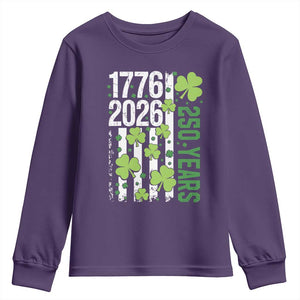 Irish American 250 Years 1776 2026 Patriotic Shamrock Youth Sweatshirt St Patricks Day Ameria 250th Anniversary TS02 Purple Print Your Wear