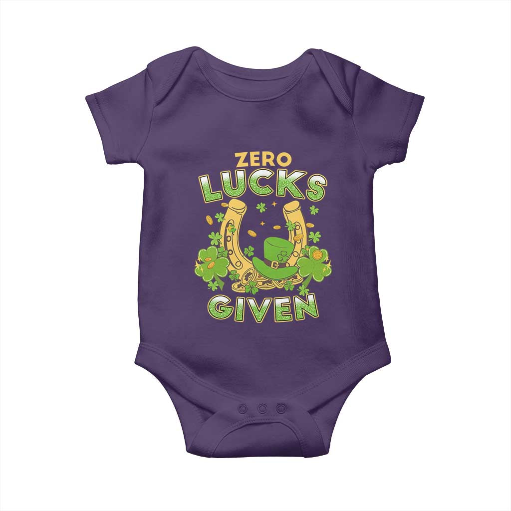 Funny St Patricks Day Baby Onesie Zero Lucks Given Irish Shamrock TS02 Purple Print Your Wear