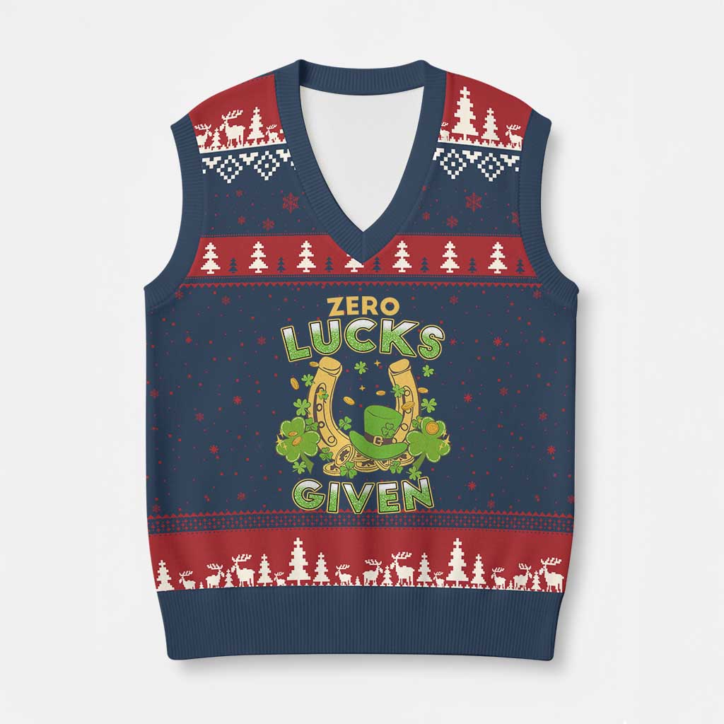 Funny St Patricks Day V-Neck Knit Sweater Vest Zero Lucks Given Irish Shamrock TS02 Navy Red Print Your Wear