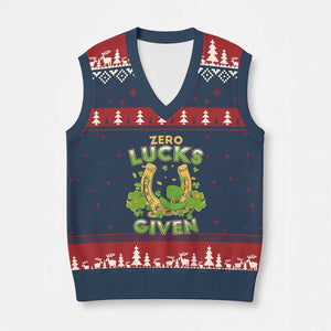 Funny St Patricks Day V-Neck Knit Sweater Vest Zero Lucks Given Irish Shamrock TS02 Navy Red Print Your Wear