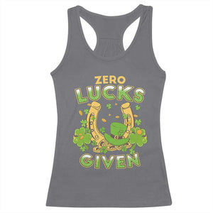 Funny St Patricks Day Racerback Tank Top Zero Lucks Given Irish Shamrock TS02 Charcoal Print Your Wear