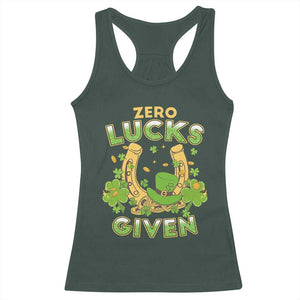 Funny St Patricks Day Racerback Tank Top Zero Lucks Given Irish Shamrock TS02 Dark Forest Green Print Your Wear