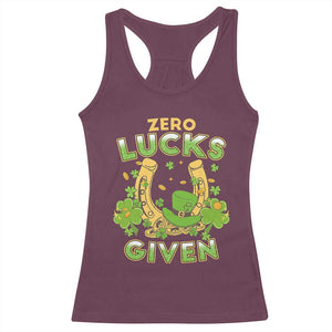 Funny St Patricks Day Racerback Tank Top Zero Lucks Given Irish Shamrock TS02 Maroon Print Your Wear