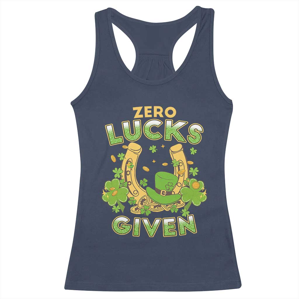 Funny St Patricks Day Racerback Tank Top Zero Lucks Given Irish Shamrock TS02 Navy Print Your Wear