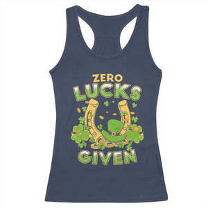 Funny St Patricks Day Racerback Tank Top Zero Lucks Given Irish Shamrock TS02 Navy Print Your Wear