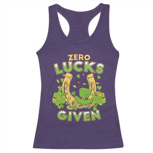 Funny St Patricks Day Racerback Tank Top Zero Lucks Given Irish Shamrock TS02 Purple Print Your Wear