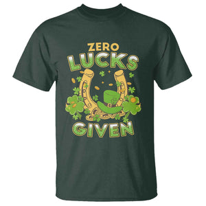 Funny St Patricks Day T Shirt Zero Lucks Given Irish Shamrock TS02 Dark Forest Green Print Your Wear