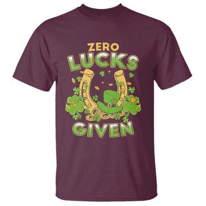 Funny St Patricks Day T Shirt Zero Lucks Given Irish Shamrock TS02 Maroon Print Your Wear