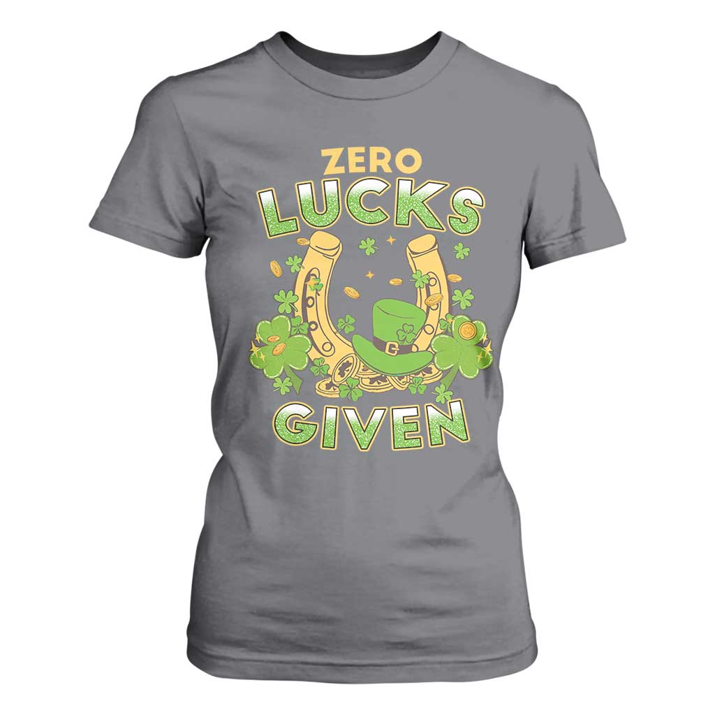 Funny St Patricks Day T Shirt For Women Zero Lucks Given Irish Shamrock TS02 Charcoal Print Your Wear