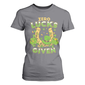 Funny St Patricks Day T Shirt For Women Zero Lucks Given Irish Shamrock TS02 Charcoal Print Your Wear