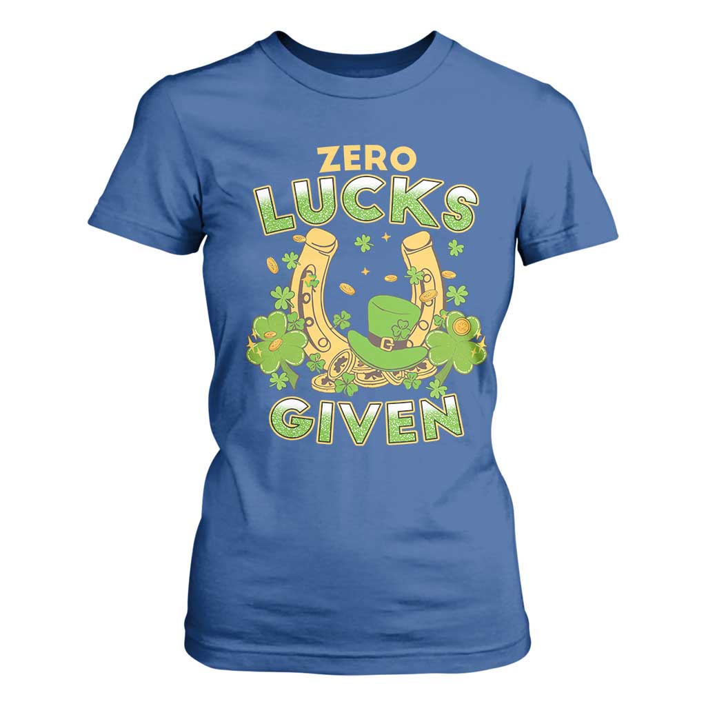 Funny St Patricks Day T Shirt For Women Zero Lucks Given Irish Shamrock TS02 Royal Blue Print Your Wear