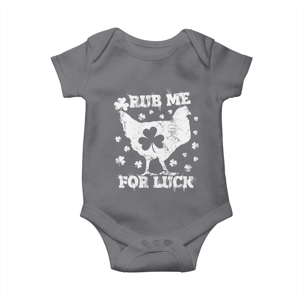 Funny St Patricks Day Baby Onesie Rub Me For Luck Shamrock Irish Cock Chicken TS02 Charcoal Print Your Wear