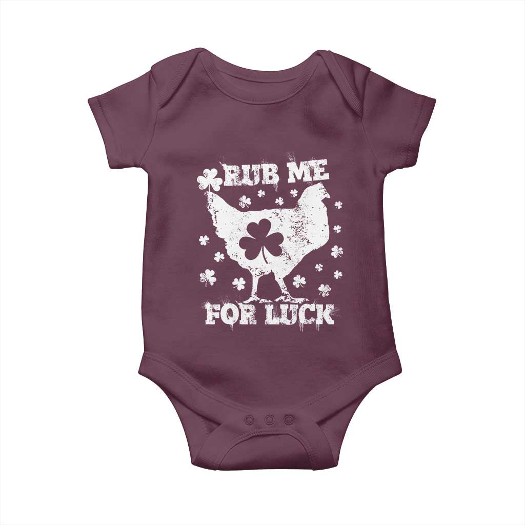 Funny St Patricks Day Baby Onesie Rub Me For Luck Shamrock Irish Cock Chicken TS02 Maroon Print Your Wear