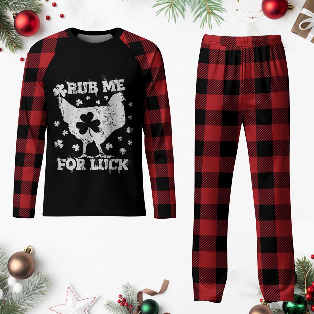 Funny St Patricks Day Plaid Pajama Set Rub Me For Luck Shamrock Irish Cock Chicken TS02 Buffalo Plaid Print Your Wear