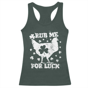 Funny St Patricks Day Racerback Tank Top Rub Me For Luck Shamrock Irish Cock Chicken TS02 Dark Forest Green Print Your Wear