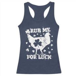 Funny St Patricks Day Racerback Tank Top Rub Me For Luck Shamrock Irish Cock Chicken TS02 Navy Print Your Wear