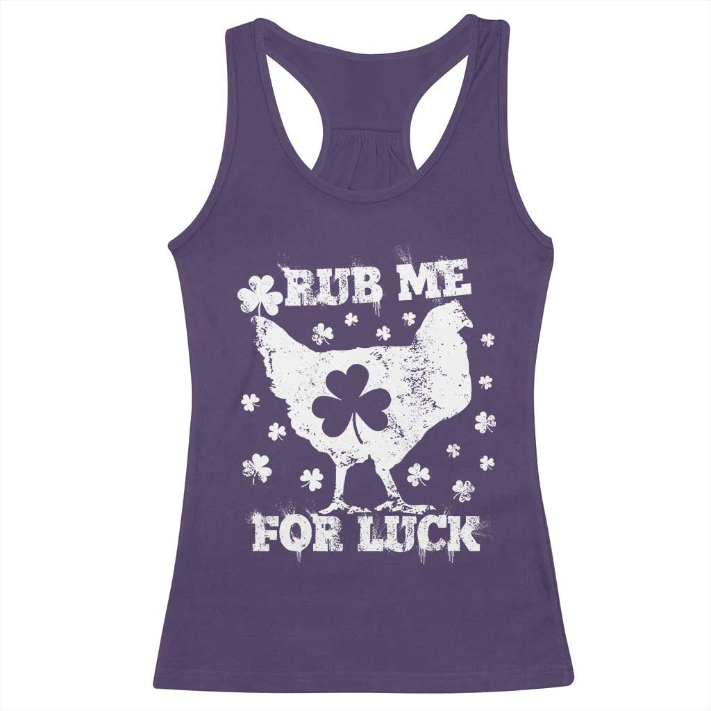 Funny St Patricks Day Racerback Tank Top Rub Me For Luck Shamrock Irish Cock Chicken TS02 Purple Print Your Wear