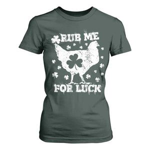 Funny St Patricks Day T Shirt For Women Rub Me For Luck Shamrock Irish Cock Chicken TS02 Dark Forest Green Print Your Wear