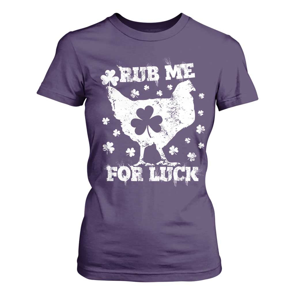 Funny St Patricks Day T Shirt For Women Rub Me For Luck Shamrock Irish Cock Chicken TS02 Purple Print Your Wear