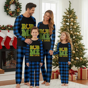 Funny St Patricks Day Plaid Pajama Set Rub Me For Luck Shamrock Adult Humor TS02 Blue Plaid Print Your Wear
