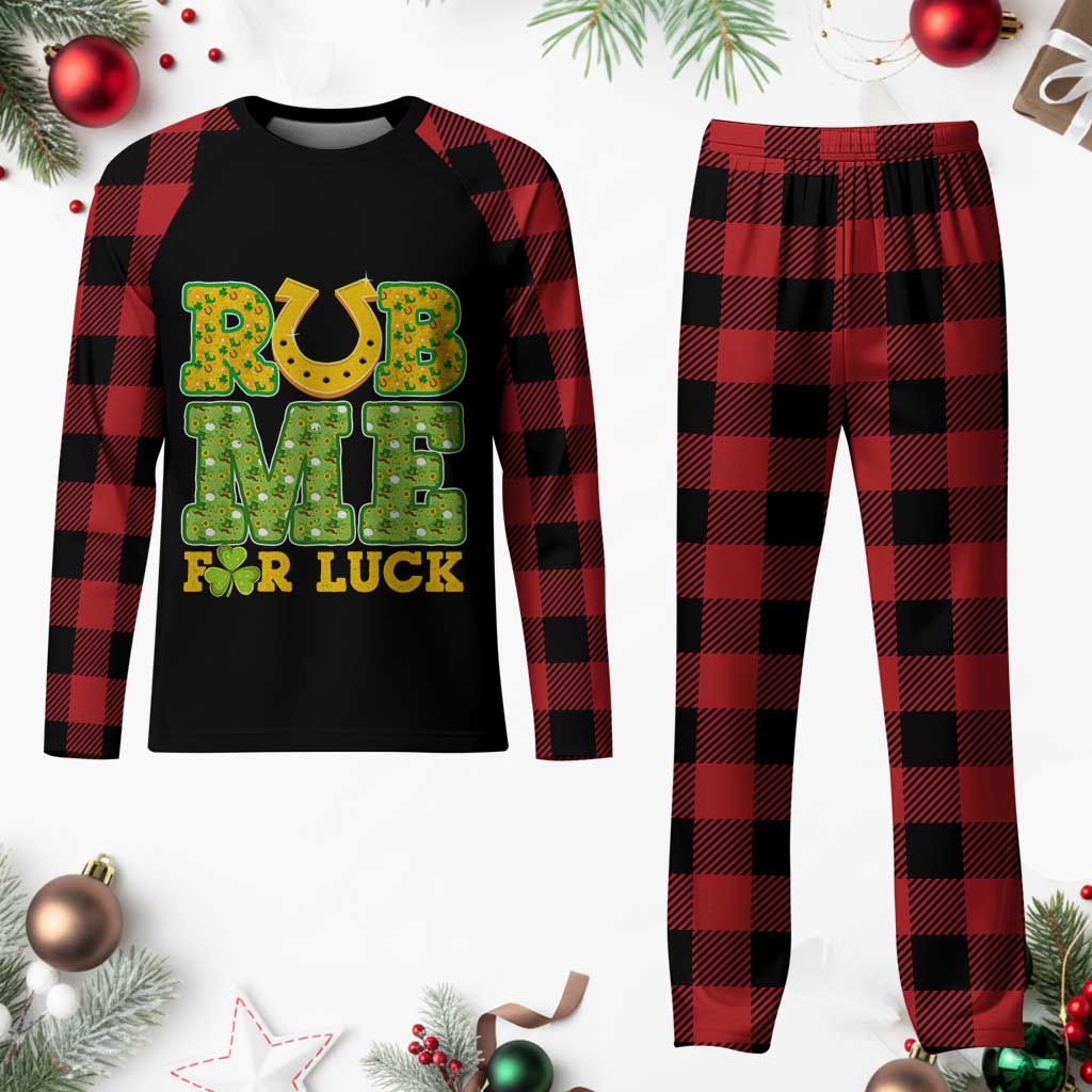 Funny St Patricks Day Plaid Pajama Set Rub Me For Luck Shamrock Adult Humor TS02 Buffalo Plaid Print Your Wear