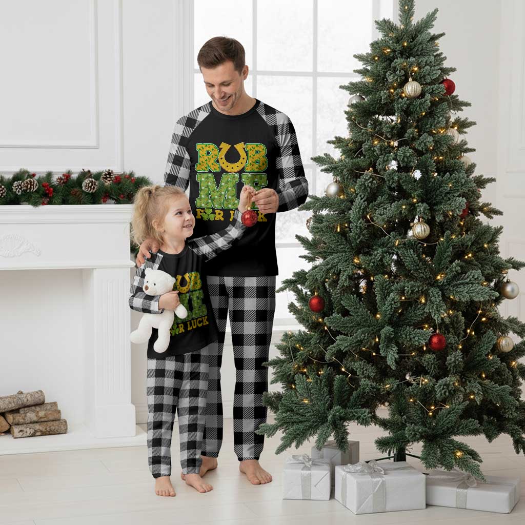 Funny St Patricks Day Plaid Pajama Set Rub Me For Luck Shamrock Adult Humor TS02 White Plaid Print Your Wear