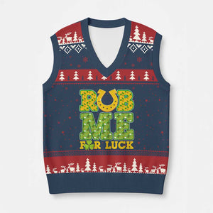 Funny St Patricks Day V-Neck Knit Sweater Vest Rub Me For Luck Shamrock Adult Humor TS02 Navy Red Print Your Wear
