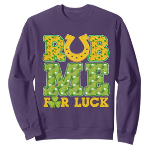 Funny St Patricks Day Sweatshirt Rub Me For Luck Shamrock Adult Humor TS02 Purple Print Your Wear