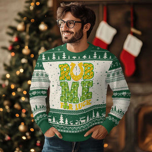 Funny St Patricks Day Knit Sweatshirt Rub Me For Luck Shamrock Adult Humor TS02 Green Print Your Wear