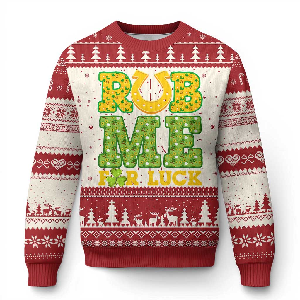 Funny St Patricks Day Knit Sweatshirt Rub Me For Luck Shamrock Adult Humor TS02 Red Print Your Wear