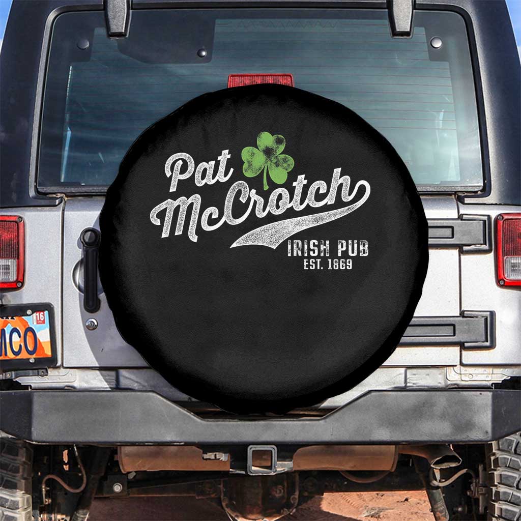 Funny St Patricks Day Spare Tire Cover Pat McCrotch Irish Adult Humor White TS02 No hole Black Print Your Wear