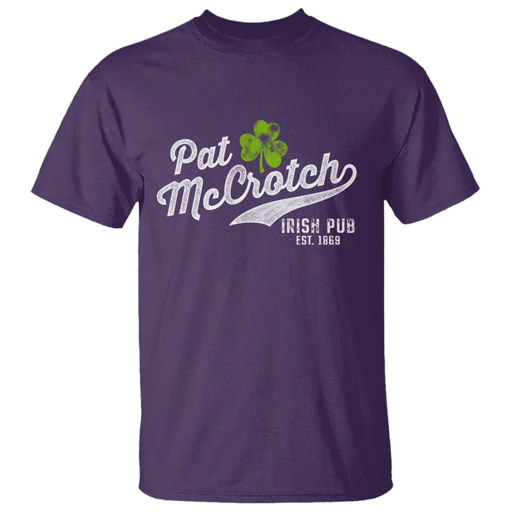 Funny St. Patricks Day T Shirt Pat McCrotch Irish Adult Humor White TS02 Purple Printyourwear