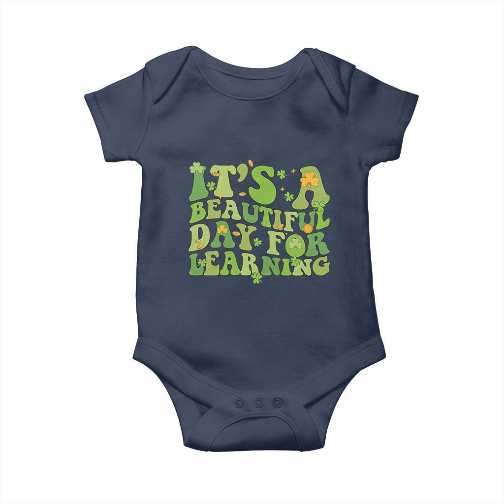 Funny St Patricks Day Baby Onesie It's Beautiful Day For Learning Students TS02 Navy Print Your Wear