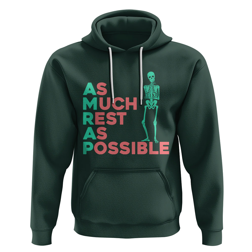 Workout Skeleton Hoodie As Much Rest As Possible AMRAP Lazy Skeleton Funny Gym Quotes TS02 Dark Forest Green Printyourwear