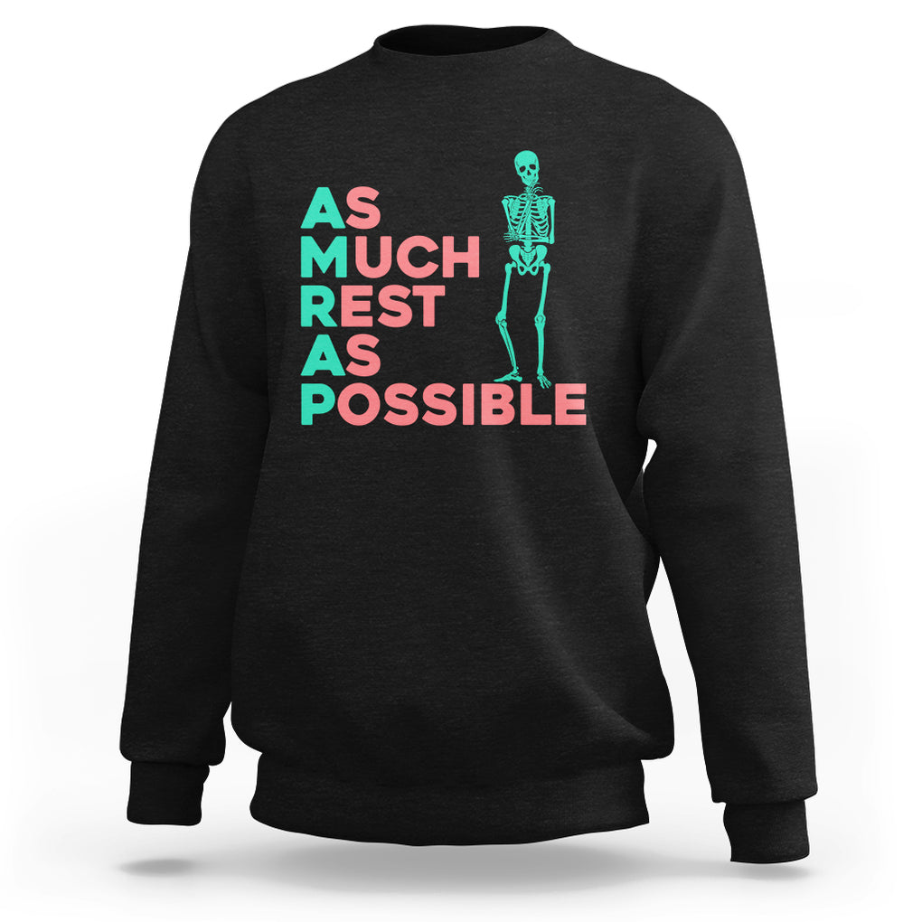 Workout Skeleton Sweatshirt As Much Rest As Possible AMRAP Lazy Skeleton Funny Gym Quotes TS02 Black Printyourwear