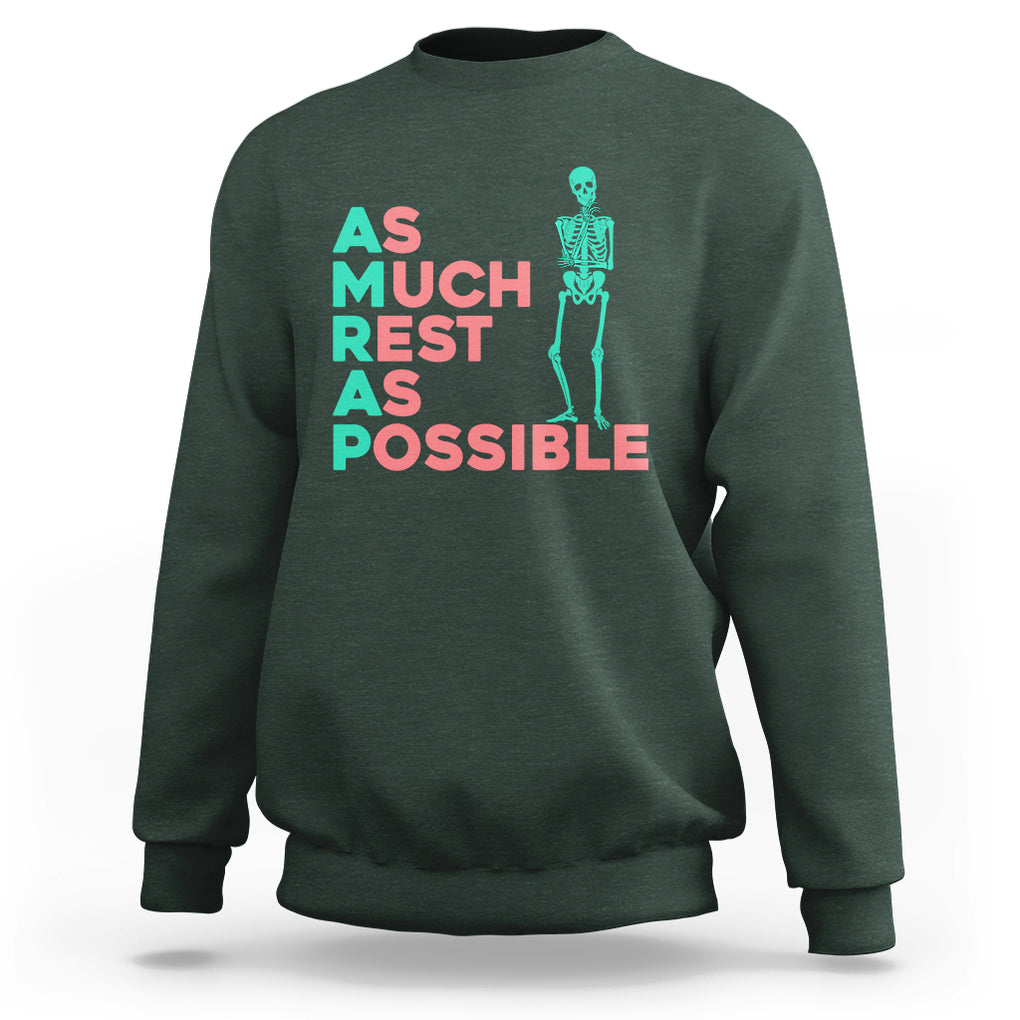 Workout Skeleton Sweatshirt As Much Rest As Possible AMRAP Lazy Skeleton Funny Gym Quotes TS02 Dark Forest Green Printyourwear