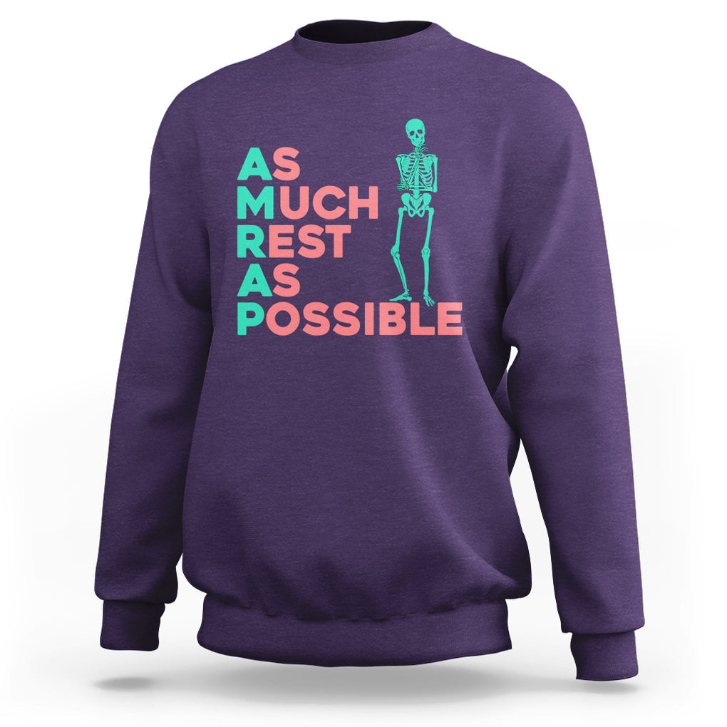 Workout Skeleton Sweatshirt As Much Rest As Possible AMRAP Lazy Skeleton Funny Gym Quotes TS02 Purple Printyourwear