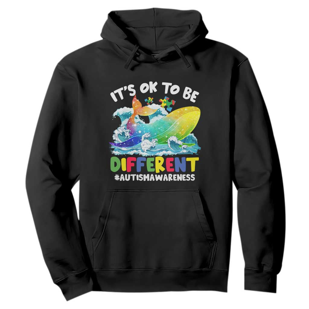 Whale Autism Awareness Hoodie It's Ok To Be Different Support Squad Mental Health TS02 Black Printyourwear