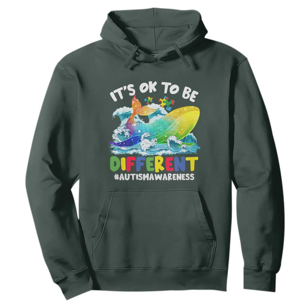 Whale Autism Awareness Hoodie It's Ok To Be Different Support Squad Mental Health TS02 Dark Forest Green Printyourwear