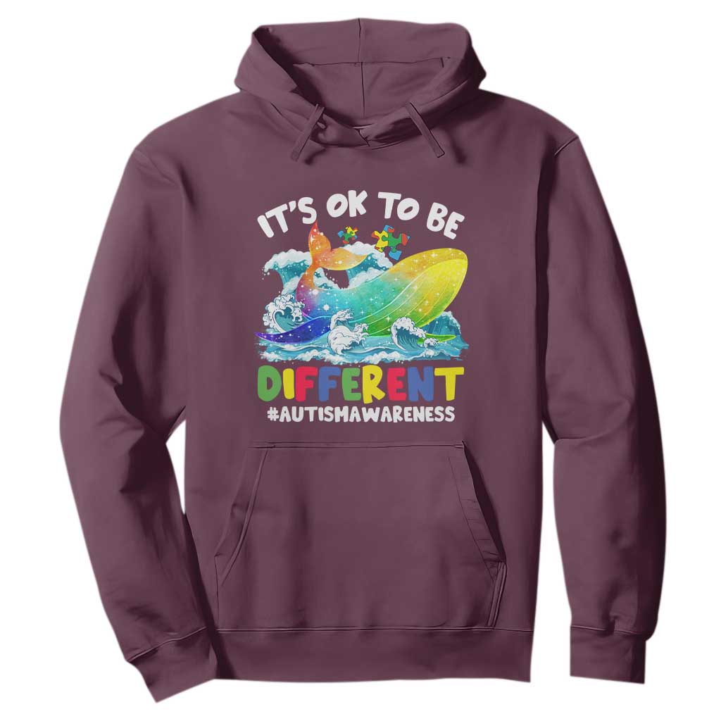 Whale Autism Awareness Hoodie It's Ok To Be Different Support Squad Mental Health TS02 Maroon Printyourwear