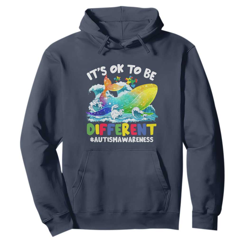 Whale Autism Awareness Hoodie It's Ok To Be Different Support Squad Mental Health TS02 Navy Printyourwear