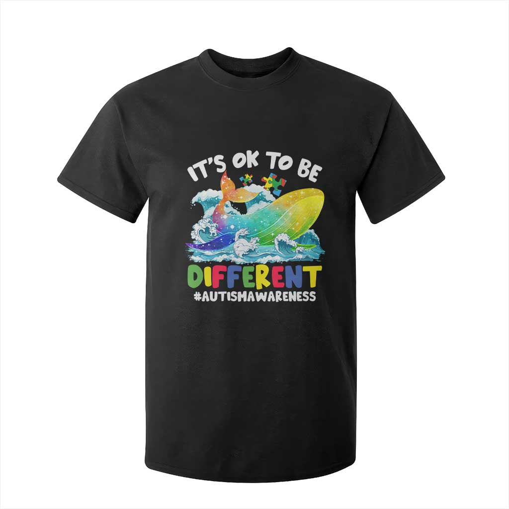 Whale Autism Awareness T Shirt For Kid It's Ok To Be Different Support Squad Mental Health TS02 Black Printyourwear
