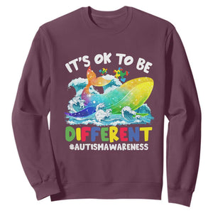 Whale Autism Awareness Sweatshirt It's Ok To Be Different Support Squad Mental Health TS02 Maroon Printyourwear