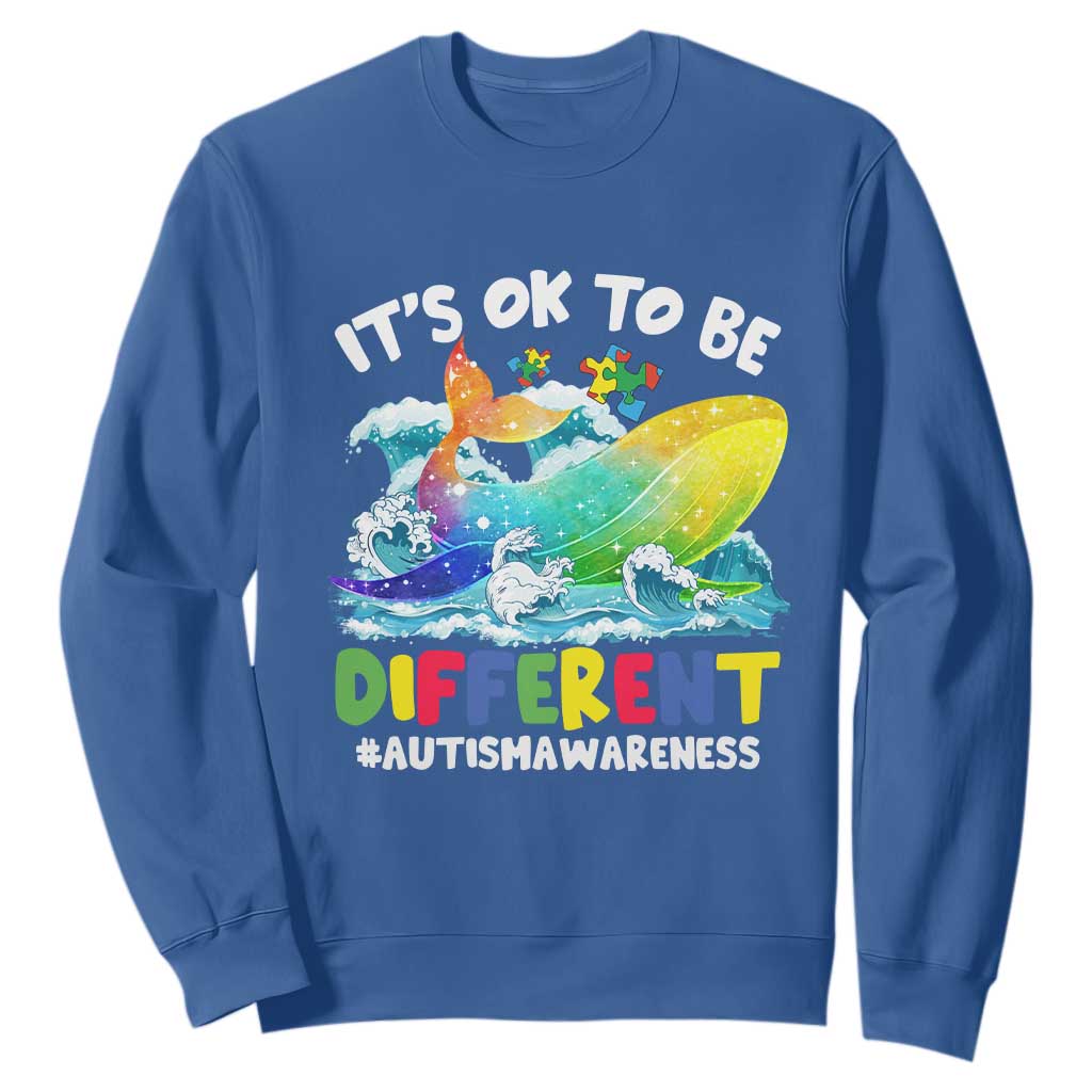 Whale Autism Awareness Sweatshirt It's Ok To Be Different Support Squad Mental Health TS02 Royal Blue Printyourwear