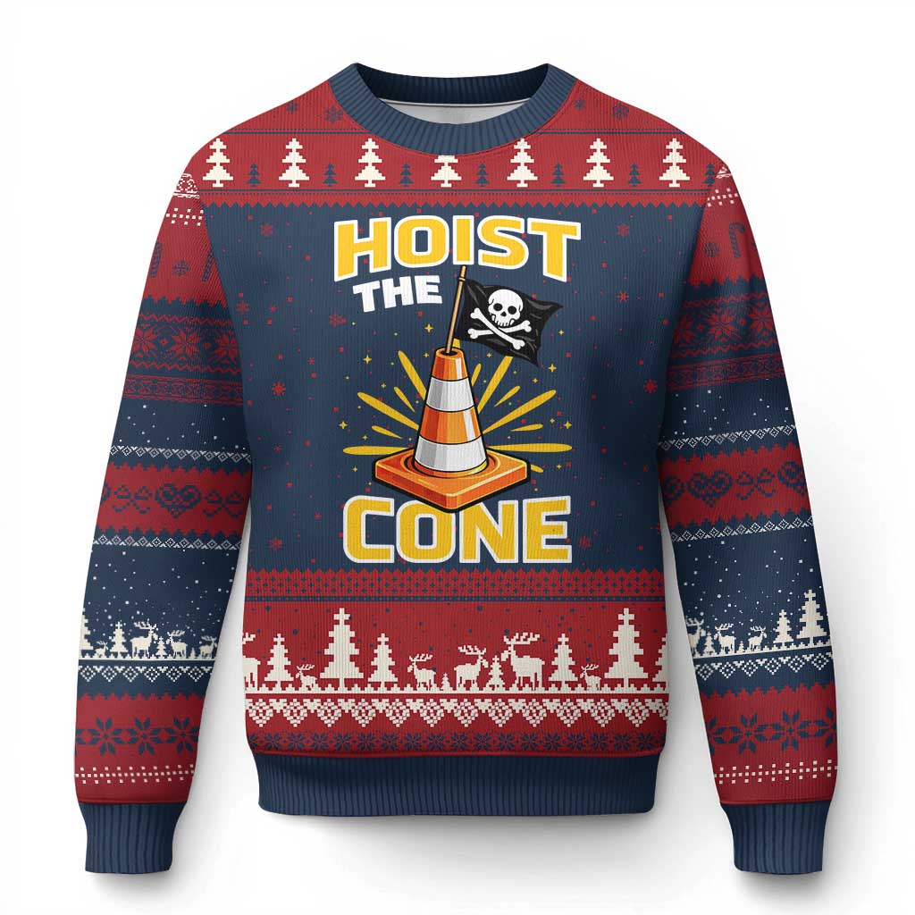 Hoist The Cone Jolly Roger Victory Ugly Christmas Sweater Pirate Skull Baseball Sports Fan IYKYK Meme TS02 Navy Red Print Your Wear