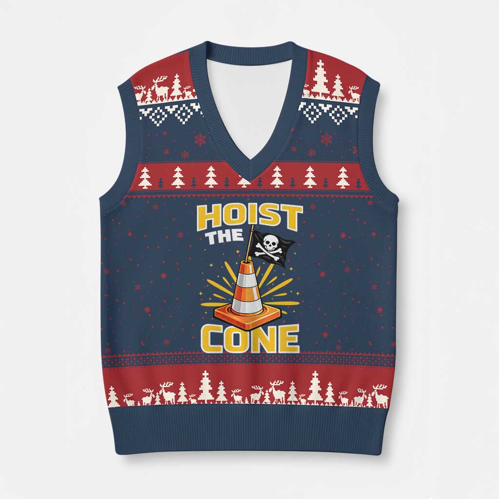 Hoist The Cone Jolly Roger Victory V-Neck Knit Sweater Vest Pirate Skull Baseball Sports Fan IYKYK Meme TS02 Navy Red Print Your Wear
