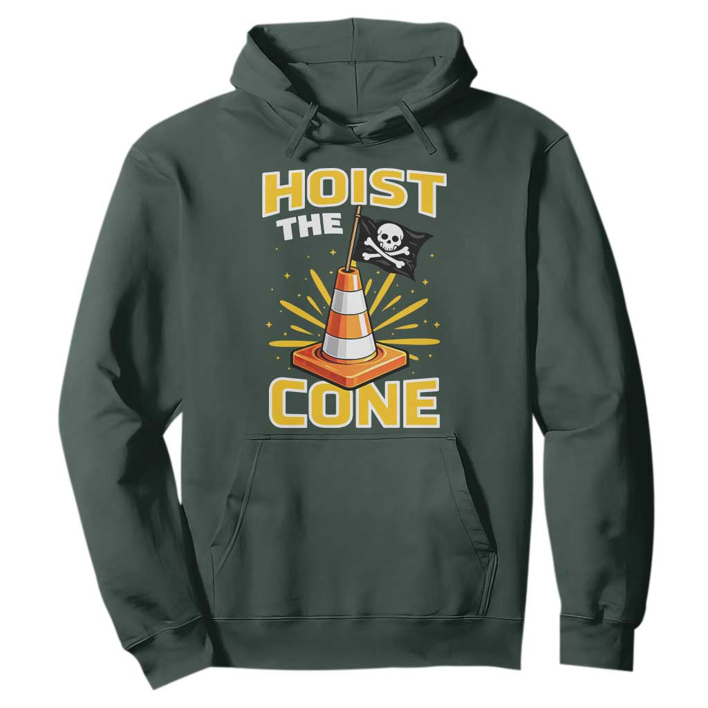 Hoist The Cone Jolly Roger Victory Hoodie Pirate Skull Baseball Sports Fan IYKYK Meme TS02 Dark Forest Green Print Your Wear