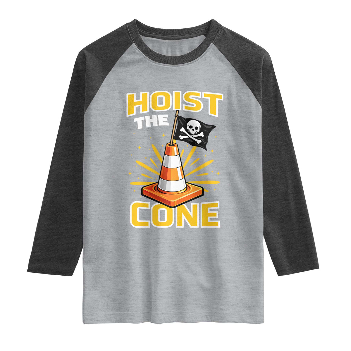 Hoist The Cone Jolly Roger Victory Raglan Shirt Pirate Skull Baseball Sports Fan IYKYK Meme TS02 Heather Gray Heather Charcoal Print Your Wear