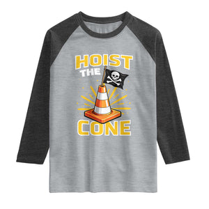 Hoist The Cone Jolly Roger Victory Raglan Shirt Pirate Skull Baseball Sports Fan IYKYK Meme TS02 Heather Gray Heather Charcoal Print Your Wear